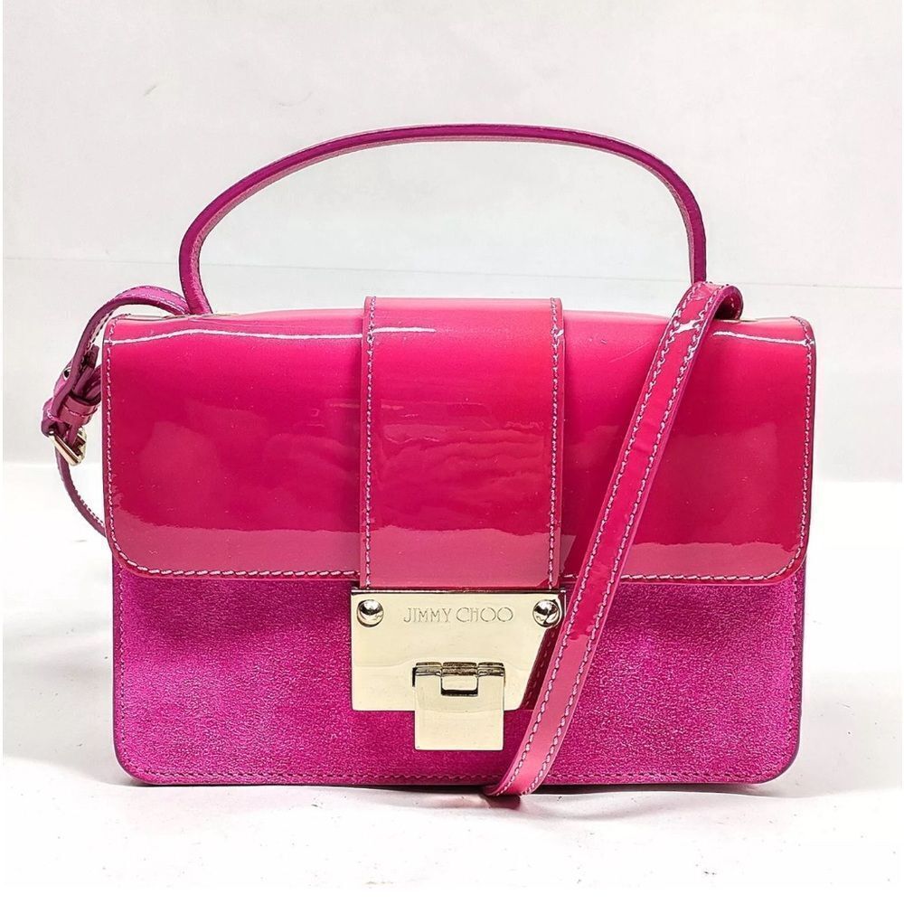 Auth Jimmy Choo Pink Patent Leather Suede 2way Rebel Crossbody Bag Preloved